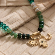 Layered Glass Bead Necklace | Trio of Charms: NT / ONE
