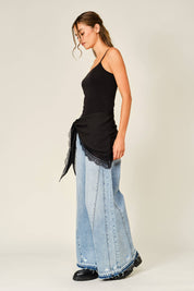 AJS6457 LACE TRIM KNOTTED SCARF LAYER SKIRT: BLACK / ONE (6)