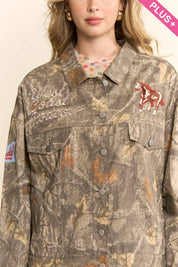 PLUS CROPPED CAMO RODEO JACKET: TAUPE REAL TREE / 1X-2X-3X(3-2-1)