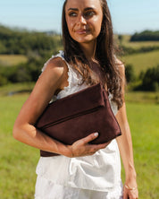 Luka Suede Clutch/Crossbody - Chocolate