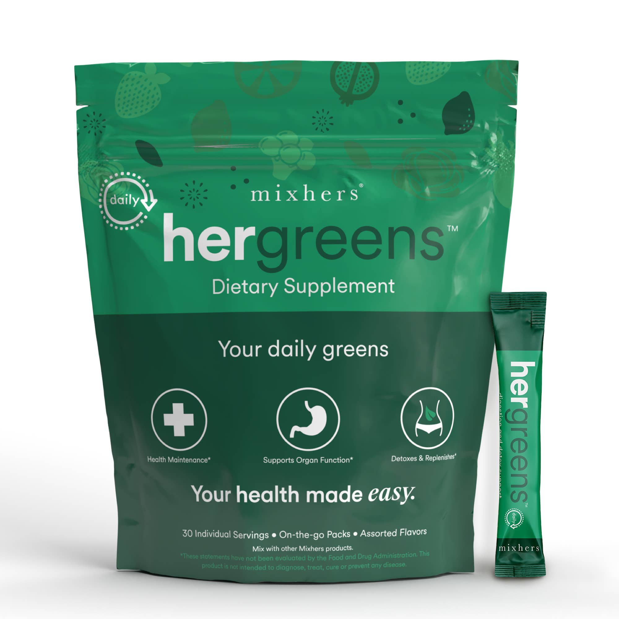 Hergreens™ Daily Greens- Variety- Pink Grapefruit, Mango Apples & Pomegranate- 30 Pack