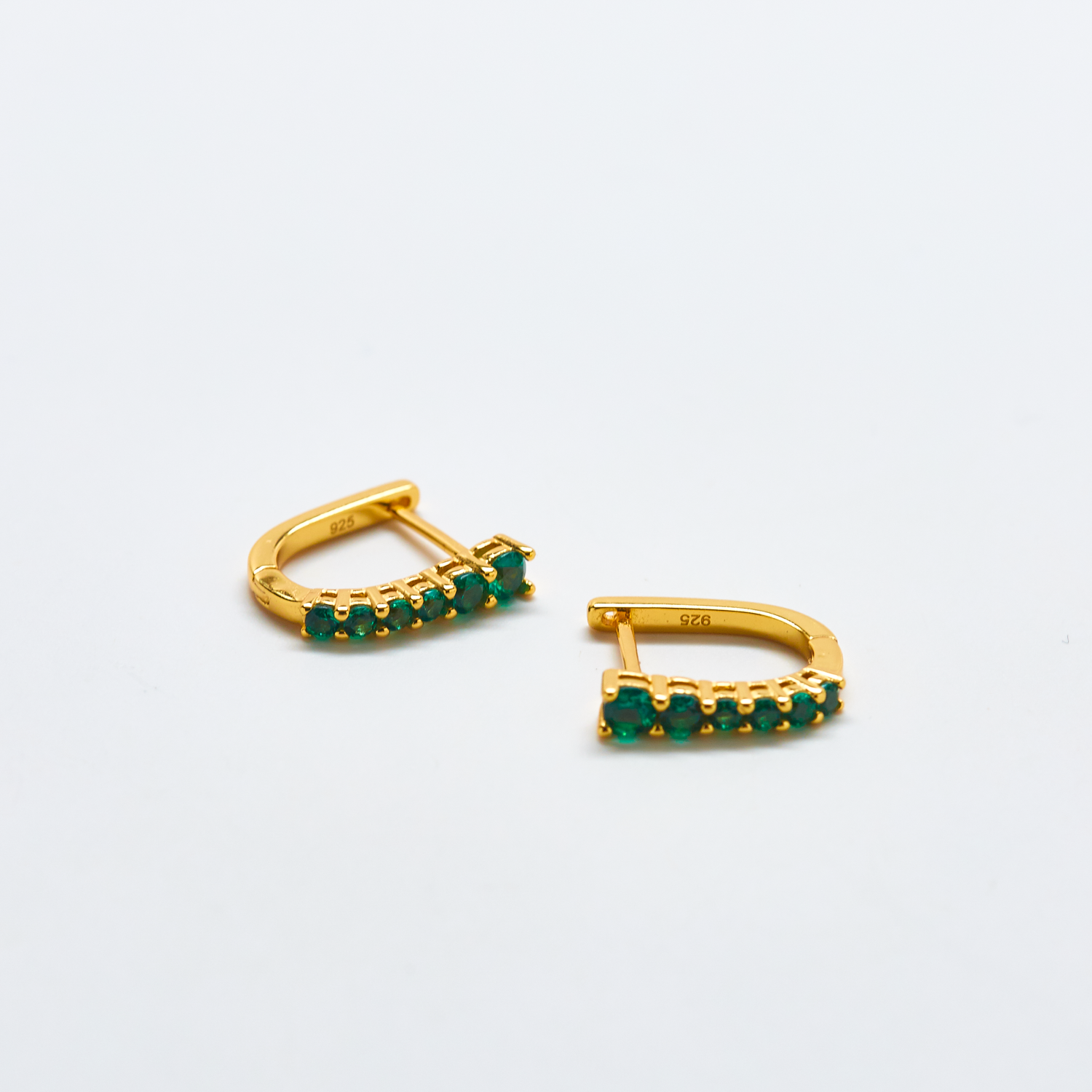 Green CZ Huggie Hoop Earrings