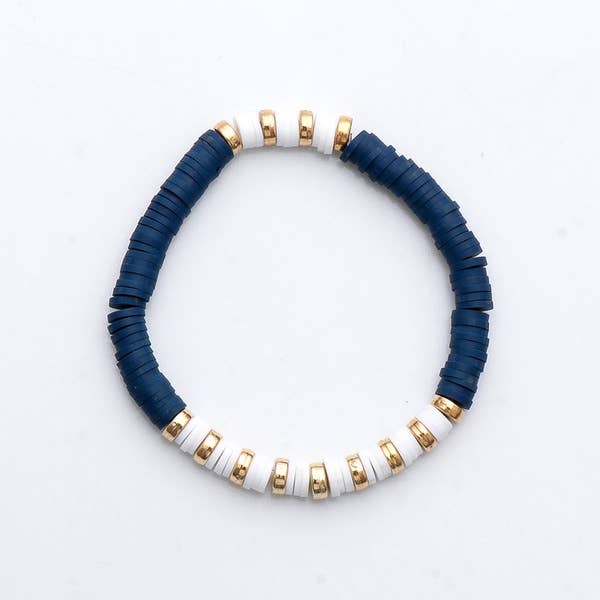 Holi Blue & Gold Beaded Stretch Bracelet