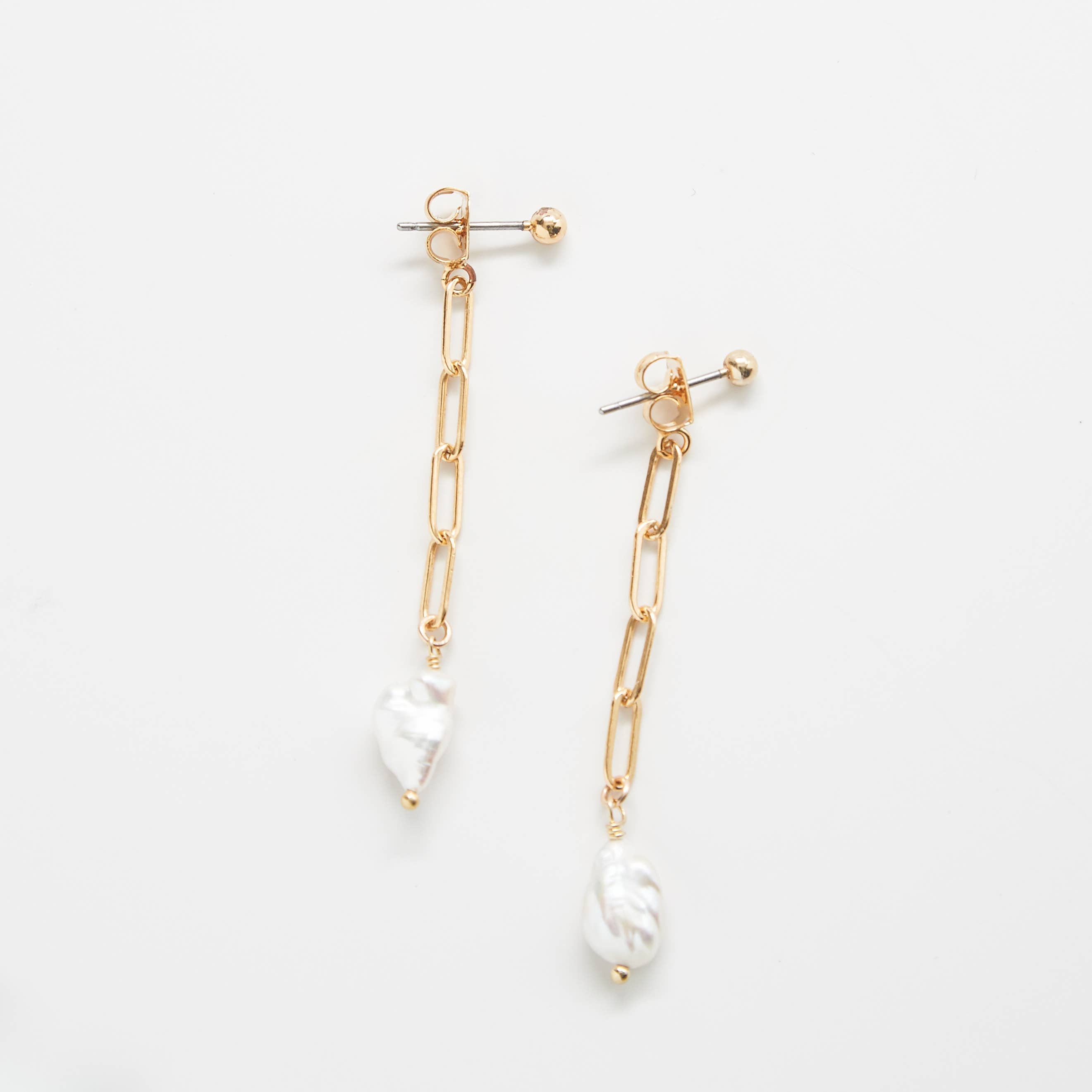 Gold Pearl Chain Jacket Earrings